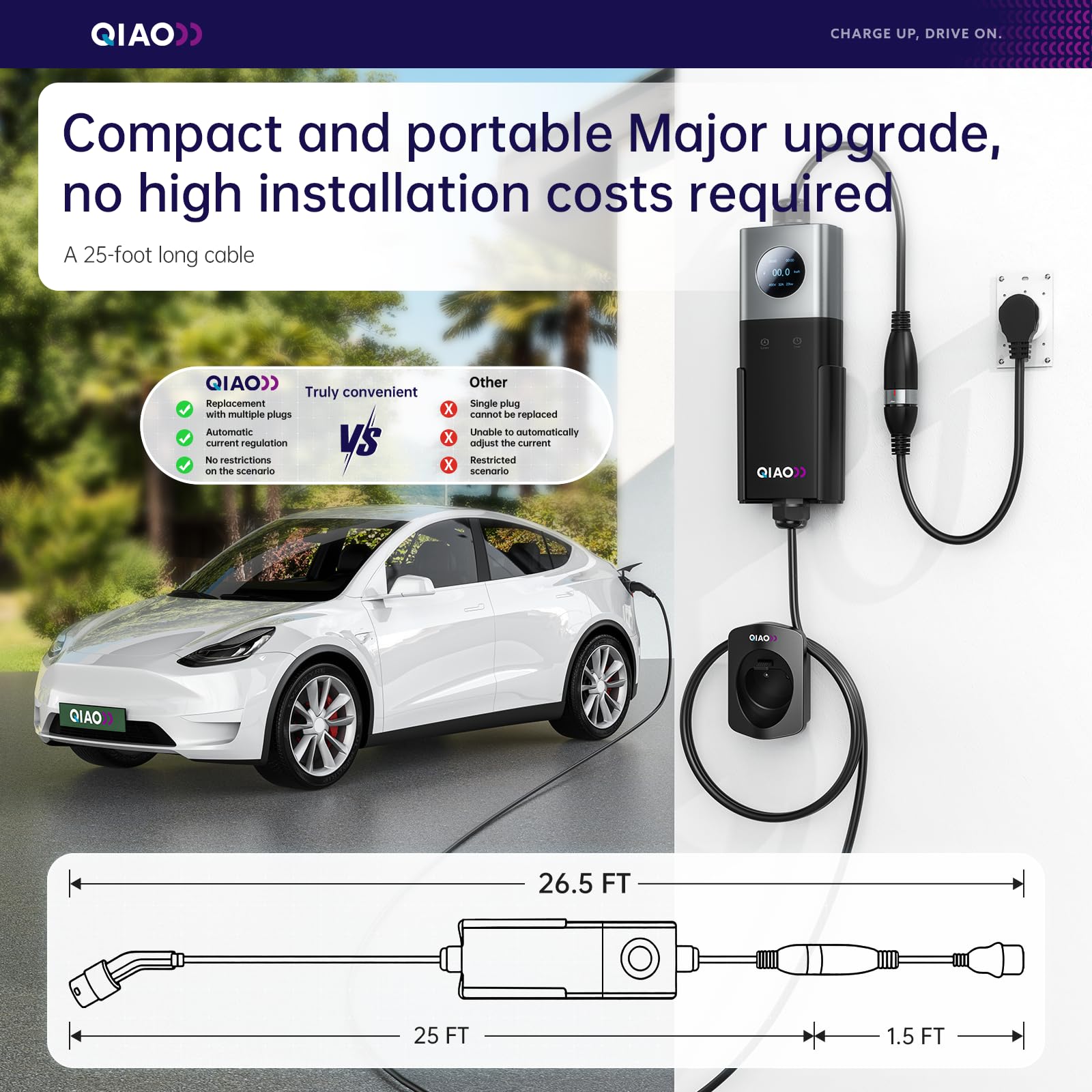 QIAO Level 2 EV Charger SAE J1 - đánh giá và giá Home Ev Charger